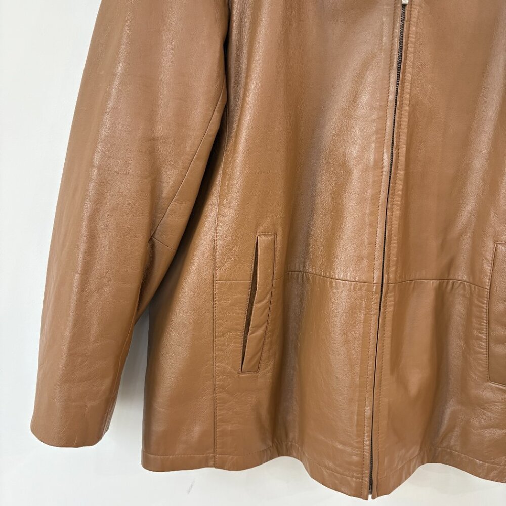 Men's Tan Leather Zip-Front Jacket - Picture 7 of 14